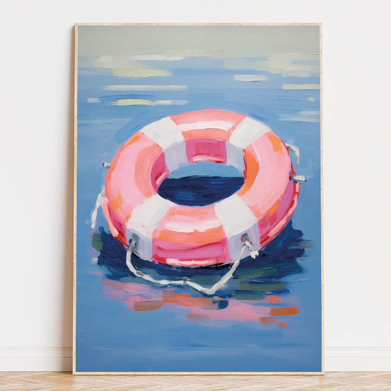 다채로운 풀 플로트 구명부표 야자수 그림 포스터 캔버스 - Photography Image 리뷰 및 가격