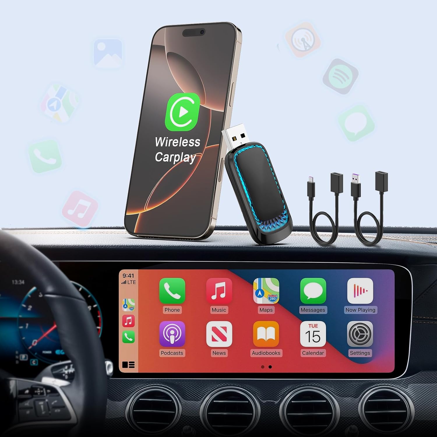 아이폰용 미니 무선 USB CarPlay 어댑터, 20 - Tethering Cable Usb 리뷰 및 가격